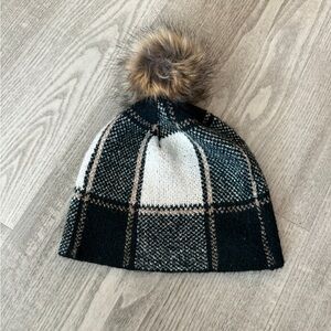 Christian Siriano Black and White Plaid Knit Hat with Pom Pom